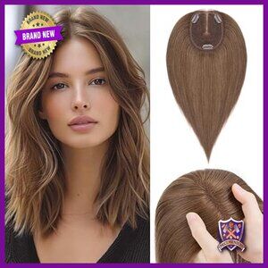 12 Inch Human Hair Topper for Thinning Hair, Handmade Lace Base with Clips